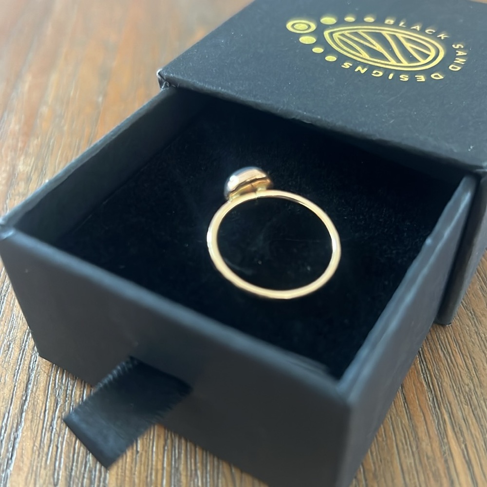 Black Sand Designs Gold and Black Moonstone Solitaire Ring Size 7 - Picture 4 of 4